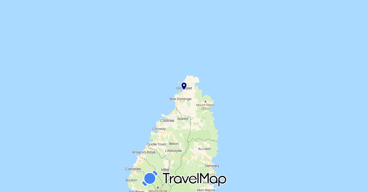 TravelMap itinerary: driving in Saint Lucia (North America)